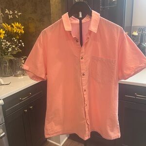 Men's Coral Button-Up Shirt Size is L but this wears as a Medium